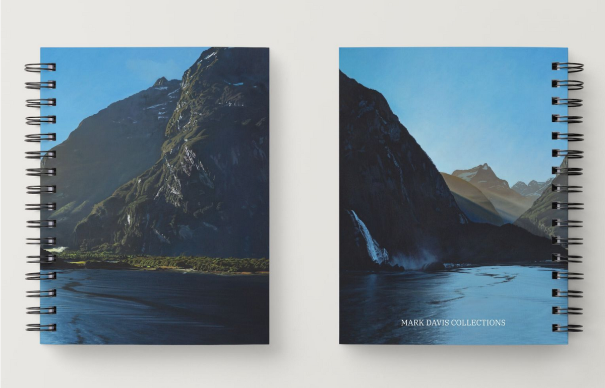 Milford Sound spiral-bound lined notebook, front and back cover