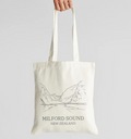 Cream Milford Sound New Zealand illustrated tote bag