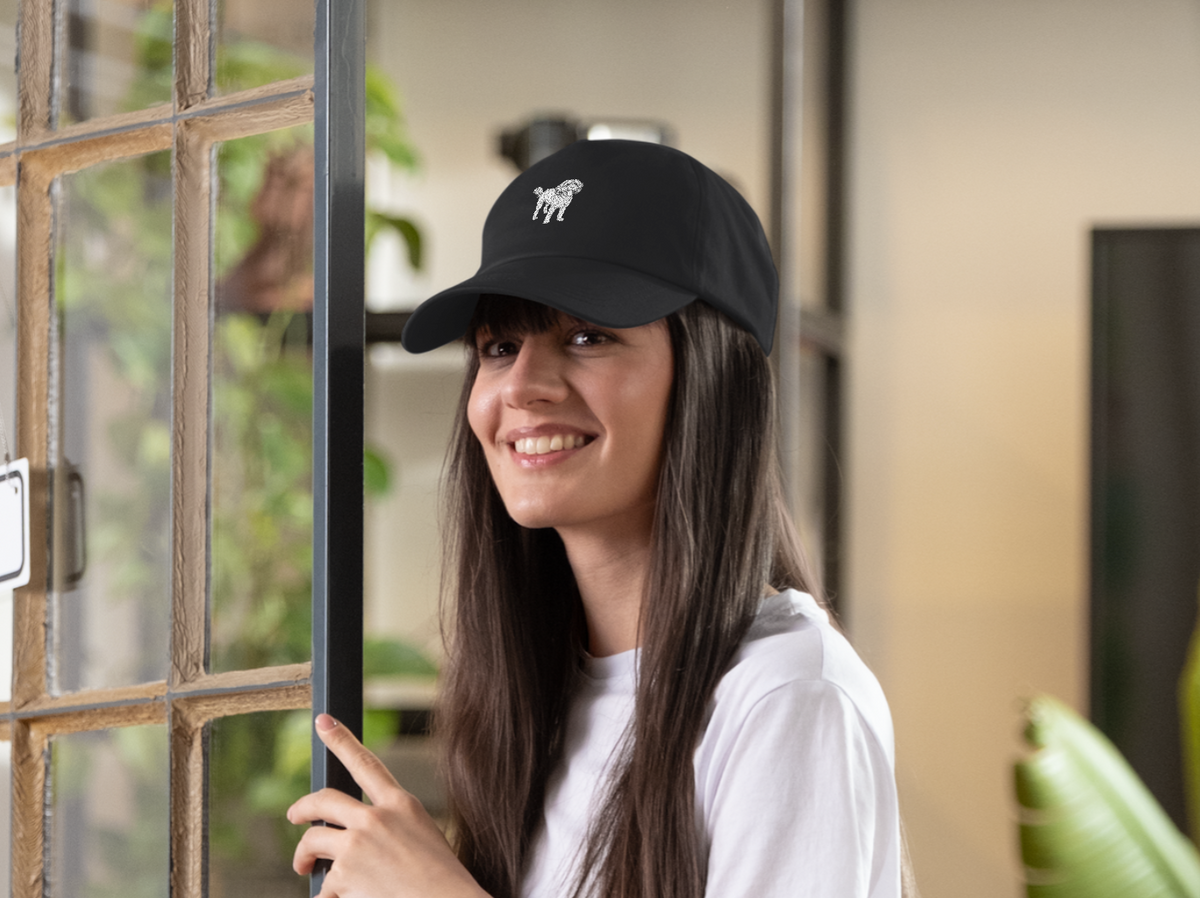 Lifestyle photo of black Toto the Dog cap worn by model